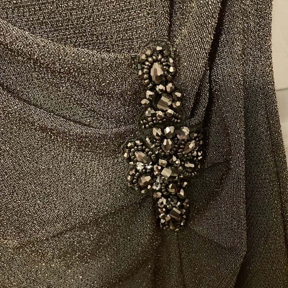 Alex Evening petites Sz 6P metallic faux wrap stretchy  dress GUC B71 - Picture 2 of 9